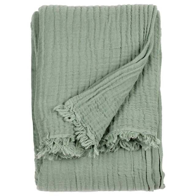 Yard Lark Eucalyptus Green Muslin Cotton Throw 130 x 180cm - Size: 180 x 130cm - Yard Living - Wilko - image 1
