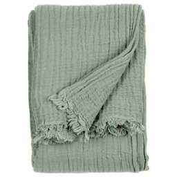 Yard Lark Eucalyptus Green Muslin Cotton Throw 130 x 180cm - Size: 180 x 130cm - Yard Living - Wilko - thumbnail 1
