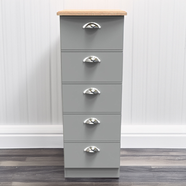 Crowndale Victoria 5 Drawer Dusk Grey and Oak Tall Bedside Cabinet - Wilko - image 1