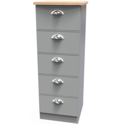 Crowndale Victoria 5 Drawer Dusk Grey and Oak Tall Bedside Cabinet - Wilko - thumbnail 5