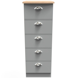 Crowndale Victoria 5 Drawer Dusk Grey and Oak Tall Bedside Cabinet - Wilko - thumbnail 3