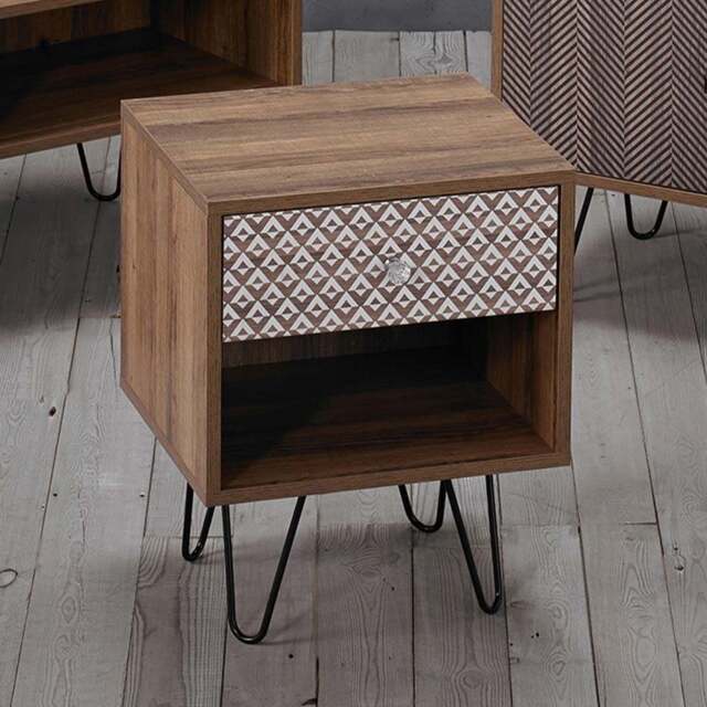 Casablanca Single Drawer Wood Effect Bedside Table - Brown - LPD Home - Wilko - image 1