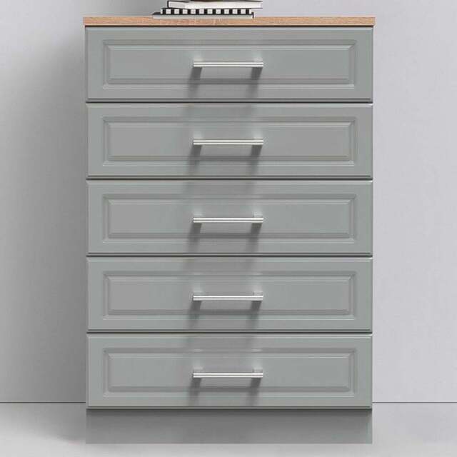Crowndale Kent 5 Drawer Dusk Grey and Bardolino Oak Chest of Drawers - Wilko - image 1