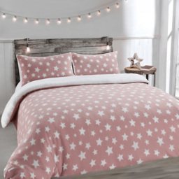 Velosso Single Blush Teddy Fleece Stars Duvet Set - Pink - Wilko