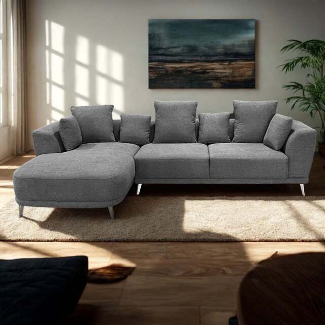 DS Living The Nova 3 Seater Grey Fabric Left Hand Corner Lounger Sofa - Wilko