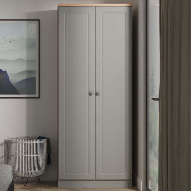 Crowndale Norfolk 2 Door Dusk Grey and Bardolino Oak Wardrobe Ready Assembled - Dusk Grey & Bardolino Oak - Wilko - image 1