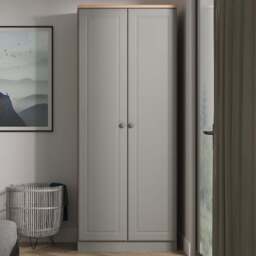 Crowndale Norfolk 2 Door Dusk Grey and Bardolino Oak Wardrobe Ready Assembled - Dusk Grey & Bardolino Oak - Wilko - thumbnail 1