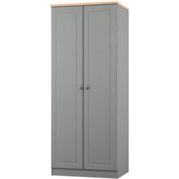 Crowndale Norfolk 2 Door Dusk Grey and Bardolino Oak Wardrobe Ready Assembled - Dusk Grey & Bardolino Oak - Wilko - thumbnail 4