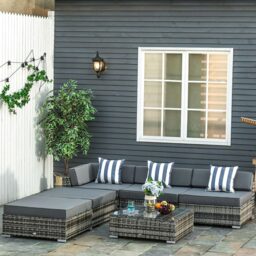 Outsunny 6 PC Rattan Sofa Set Grey - Wilko - thumbnail 1