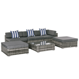 Outsunny 6 PC Rattan Sofa Set Grey - Wilko - thumbnail 3