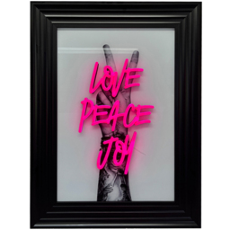 Splashbax Love Peace Joy Black Premium Gallery Frame LED Neon Wall Art - Size: 105 x 75 x 7cm - Multi - Wilko