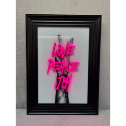 Splashbax Love Peace Joy Black Premium Gallery Frame LED Neon Wall Art - Size: 105 x 75 x 7cm - Multi - Wilko - thumbnail 3