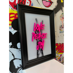 Splashbax Love Peace Joy Black Premium Gallery Frame LED Neon Wall Art - Size: 105 x 75 x 7cm - Multi - Wilko - thumbnail 4