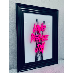 Splashbax Love Peace Joy Black Premium Gallery Frame LED Neon Wall Art - Size: 105 x 75 x 7cm - Multi - Wilko - thumbnail 6