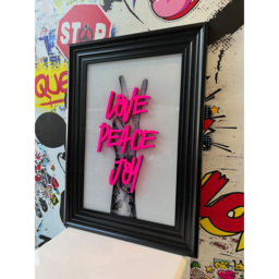 Splashbax Love Peace Joy Black Premium Gallery Frame LED Neon Wall Art - Size: 105 x 75 x 7cm - Multi - Wilko - thumbnail 5