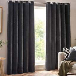 Yard Charcoal Heavy Chenille Velvet Eyelet Curtain 168 x 183cm - Size: W 183 x D 168cm - Grey - Yard Living - Wilko