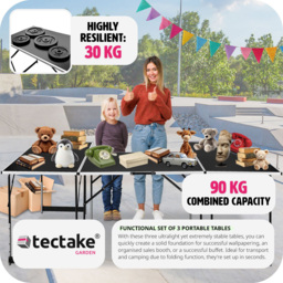 tectake Black Folding Table 3 Pack - Size: 60.0 cm x 60.0 cm x 300.0 cmcm - Wilko - thumbnail 7