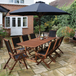 Rowlinson Bali 8 Seater Rectangular Extendable Dining Set with Parasol - Brown - Wilko - thumbnail 1