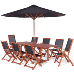 Rowlinson Bali 8 Seater Rectangular Extendable Dining Set with Parasol - Brown - Wilko - thumbnail 3