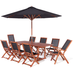 Rowlinson Bali 8 Seater Rectangular Extendable Dining Set with Parasol - Brown - Wilko - thumbnail 4