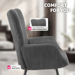 tectake Hygge Wide Corduroy Anthracite and Black Armchair - Size: Single - Grey - Wilko - thumbnail 7