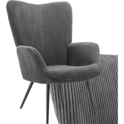 tectake Hygge Wide Corduroy Anthracite and Black Armchair - Size: Single - Grey - Wilko - thumbnail 3
