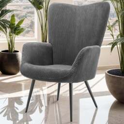 tectake Hygge Wide Corduroy Anthracite and Black Armchair - Size: Single - Grey - Wilko