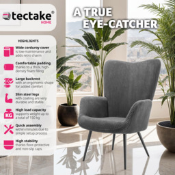 tectake Hygge Wide Corduroy Anthracite and Black Armchair - Size: Single - Grey - Wilko - thumbnail 4