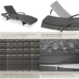 tectake Oceane Grey 5 Level Adjustable Aluminium Frame Sun Lounger - Size: 74.5 x 62 x 190cm - Wilko - thumbnail 6