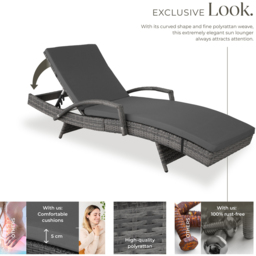 tectake Oceane Grey 5 Level Adjustable Aluminium Frame Sun Lounger - Size: 74.5 x 62 x 190cm - Wilko - thumbnail 4