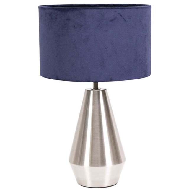 ValueLights Jax Navy Blue Velvet Shade Brushed Chrome Touch LED Table Lamp - Size: 41 x 25 x 25cm - Silver - Wilko - image 1