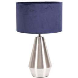 ValueLights Jax Navy Blue Velvet Shade Brushed Chrome Touch LED Table Lamp - Size: 41 x 25 x 25cm - Silver - Wilko