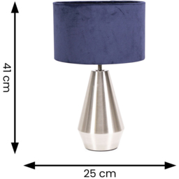 ValueLights Jax Navy Blue Velvet Shade Brushed Chrome Touch LED Table Lamp - Size: 41 x 25 x 25cm - Silver - Wilko - thumbnail 7