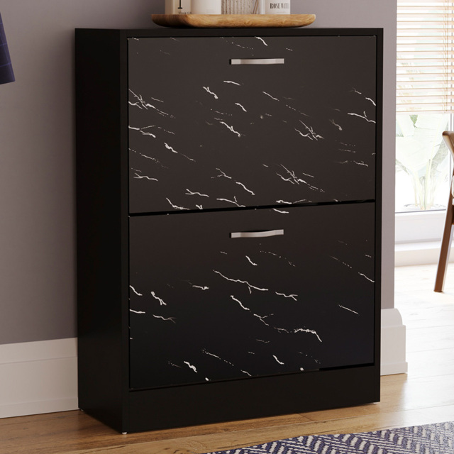 VIDA DESIGNS 2 Drawer Black Marble Shoe Cabinet - Size: 80 x 60 x 24cm - Wilko - image 1