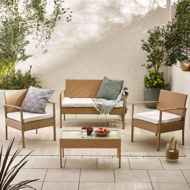 Furniturebox Zante 4 Seater Beige Rattan Sofa Lounge Set - Cream - Wilko - image 1