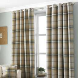 Paoletti Aviemore Ochre Tartan Check Eyelet Curtain 117 x 137cm - Size: W 137 x D 117cm - Orange - Wilko