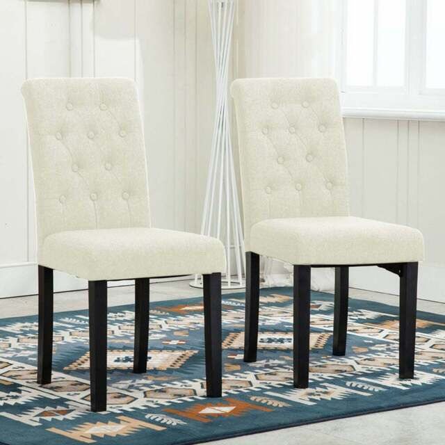 Cream Set of 2 Tufted Button Back Fabric Dining Chair - MCC - Wilko - image 1