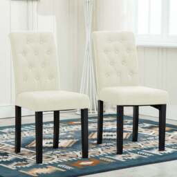 Cream Set of 2 Tufted Button Back Fabric Dining Chair - MCC - Wilko