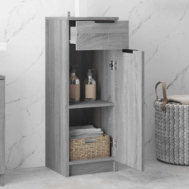 vidaXL Single Door Single Drawer Grey Sonoma Bathroom Cabinet - Size: 90 x 32 x 34cm - Wilko - image 1