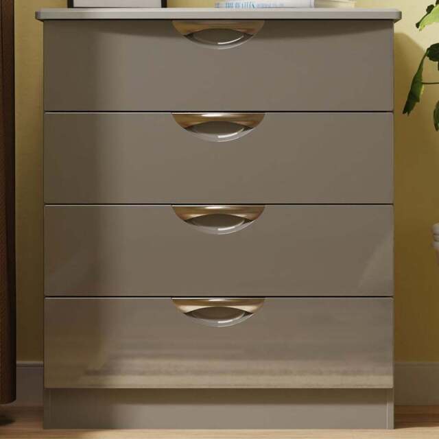 Crowndale Camden 4 Drawer Grey Gloss and Dusk Grey Chest of Drawers Ready Assembled - Grey Gloss & Dusk Grey - Wilko - image 1