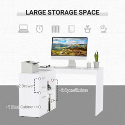 Portland 3 Drawer 2 Shelf L Shaped Desk White - Size: 117 x 83.5 x 76cm - Wilko - thumbnail 6