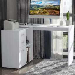 Portland 3 Drawer 2 Shelf L Shaped Desk White - Size: 117 x 83.5 x 76cm - Wilko