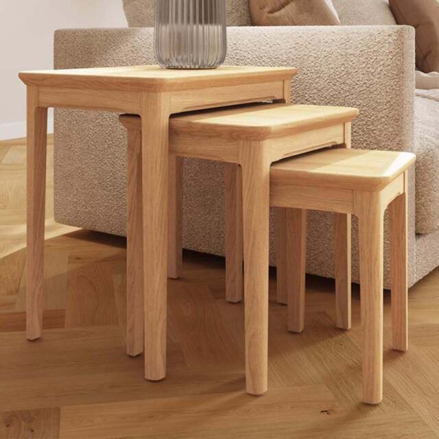 FWStyle Natural Oak Ash Veneer Nest of Tables Set of 3 - Size: 51 x 50 x 36cm - Wilko - image 1
