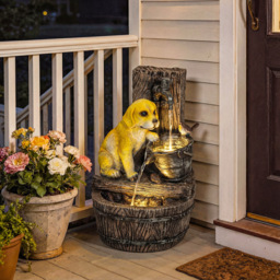 Outsunny Puppy and Bird Rustic Resin LED Garden Water Feature - Size: 56 x 36 x 35cm - Rustic Brown, Yellow - Wilko - thumbnail 4