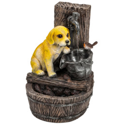 Outsunny Puppy and Bird Rustic Resin LED Garden Water Feature - Size: 56 x 36 x 35cm - Rustic Brown, Yellow - Wilko - thumbnail 1