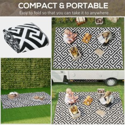 Outsunny Black and White Reversible Outdoor Rug 152 x 243cm - Size: 152 x 243 x 0.3cm - Wilko - thumbnail 5