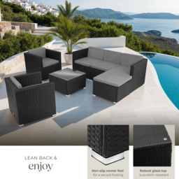 tectake Lignano 6 Seater Black Rattan Garden Lounge Set - Wilko - thumbnail 5