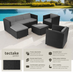 tectake Lignano 6 Seater Black Rattan Garden Lounge Set - Wilko - thumbnail 7