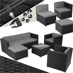tectake Lignano 6 Seater Black Rattan Garden Lounge Set - Wilko - thumbnail 3