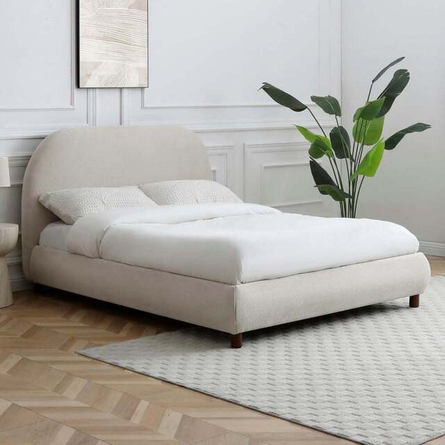 Nova King Size Natural Boucle Upholstered Bed Frame with Headboard - Kyoto Futons - Wilko - image 1